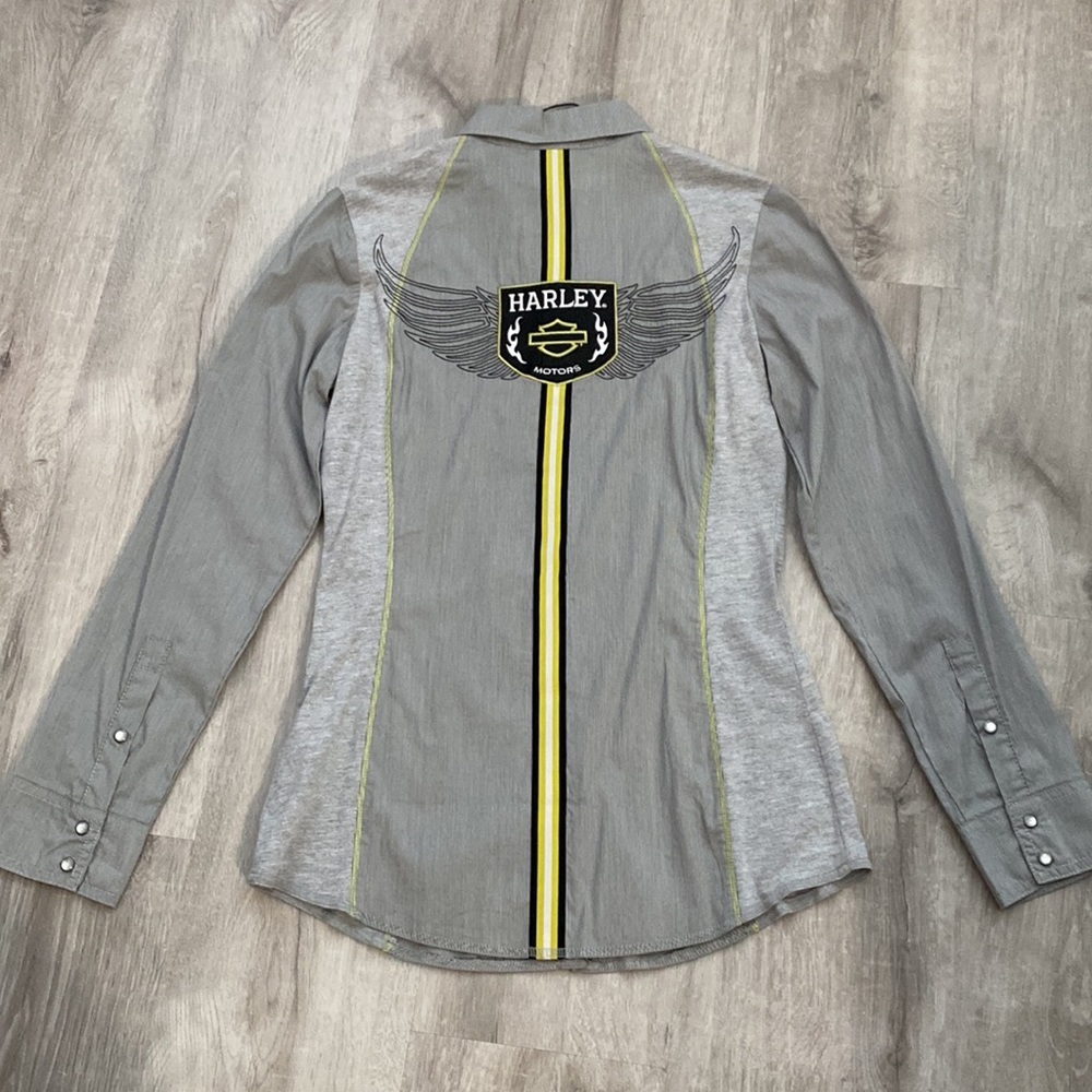 Harley-Davidson Ribbon Detail Knit and Woven Stripe Long Sleeve Shirt - XS - Picture 5 of 11